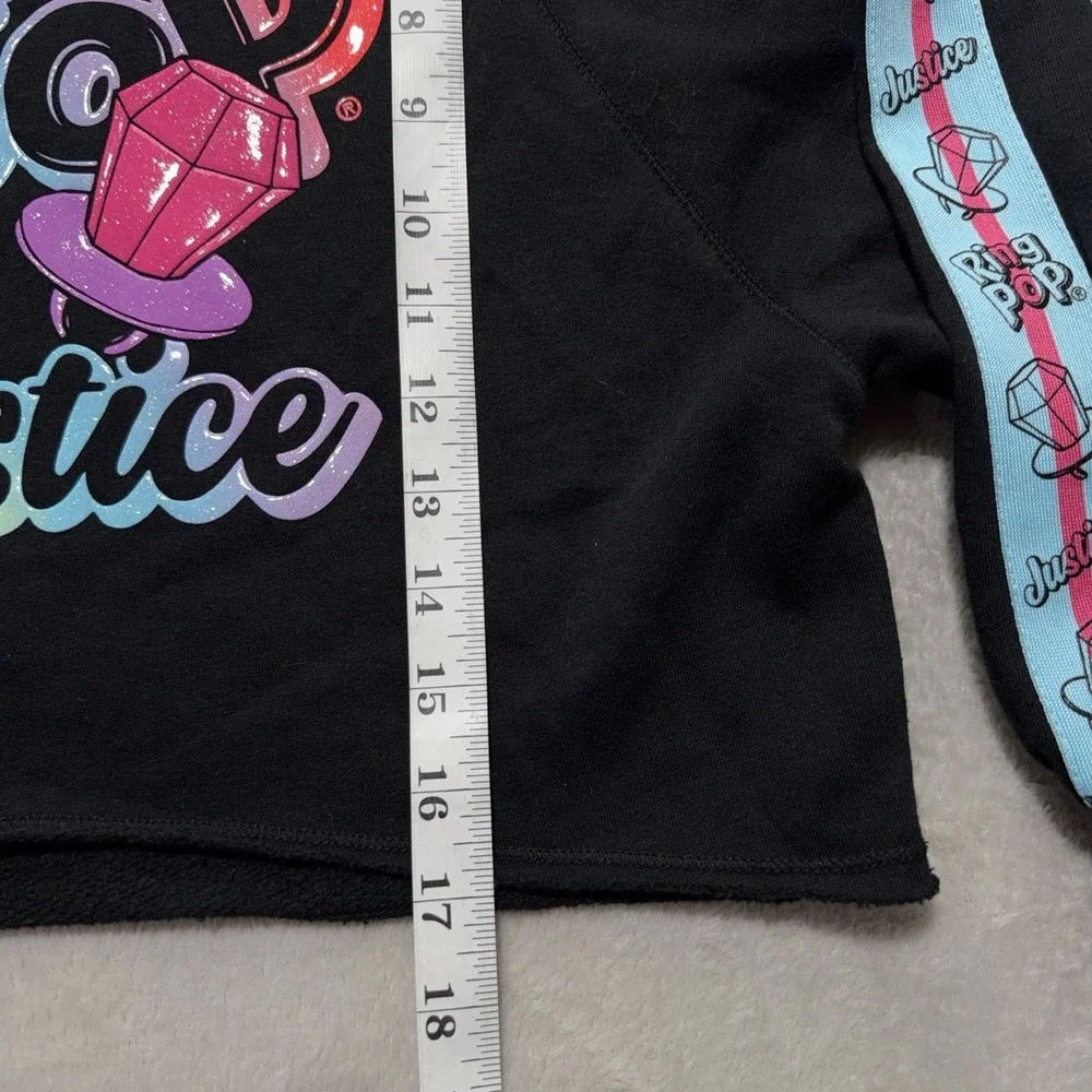 Justice Ring Pop Black Fleece Crop Hoodie Girls S 7-8 Sweatshirt Bazooka Candy